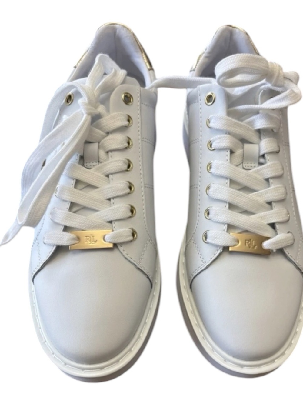 Lauren Ralph Lauren White Sneakers with Gold Hardware Size 9.5